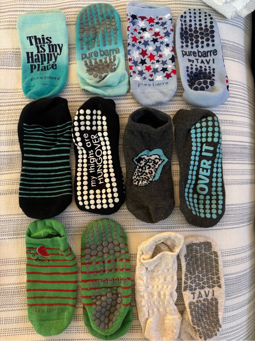 Pure Barre Mixed No-Show Grip Socks Pack - Mint, Teal, Black, Gray, Green, White